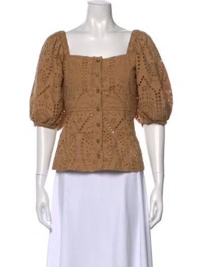 Pre-owned Ganni Patterned Square Neckline Blouse In Neutral
