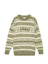 Ganni Lambswool Pullover In Green