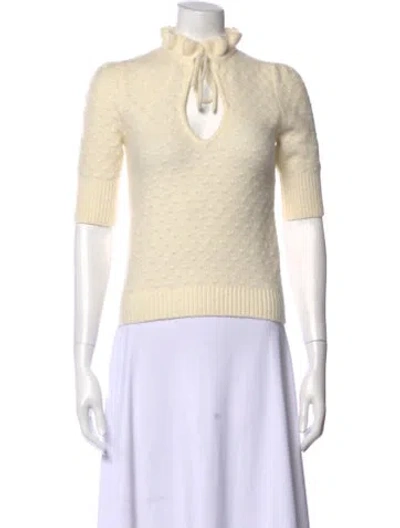 Pre-owned Ganni Patterned Tie Neck Sweater In Neutral