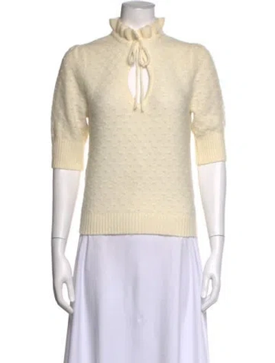 Pre-owned Ganni Patterned Tie Neck Sweater In White