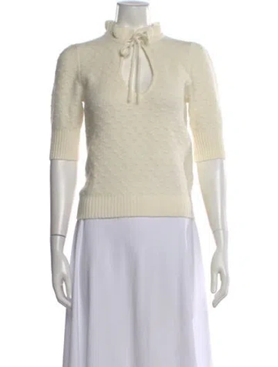 Pre-owned Ganni Patterned Tie Neck Sweater In Yellow