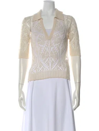 Pre-owned Ganni Patterned V-neck Polo W/ Tags In Neutral