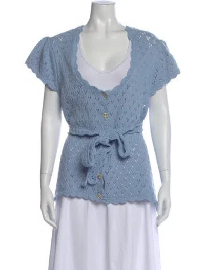 Pre-owned Ganni Patterned V-neck Sweater In Blue