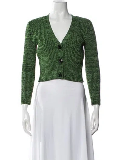 Pre-owned Ganni Patterned V-neck Sweater In Green