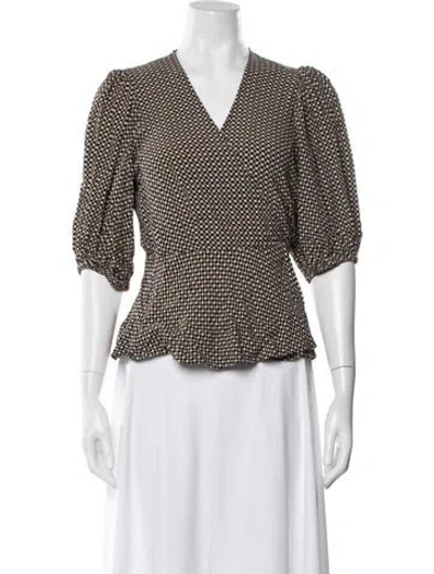 Pre-owned Ganni Patterned V-neck Top In White