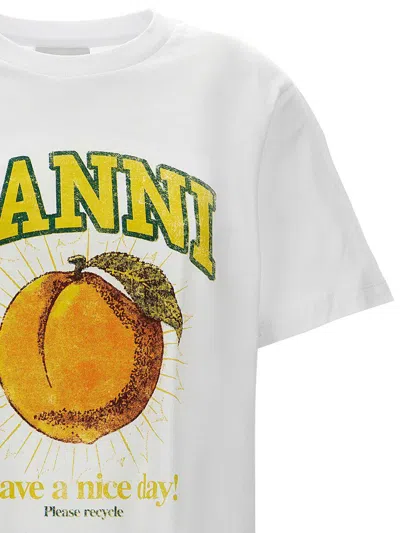 Ganni Peach Crew Neck Graphic Print T-shirt In White