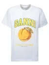 Ganni Peach Crew Neck Graphic Print T-shirt In White