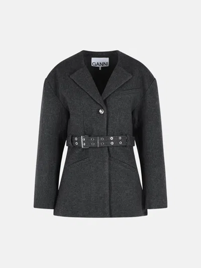 Ganni 'peacoat' Grey Wool Blend Coat
