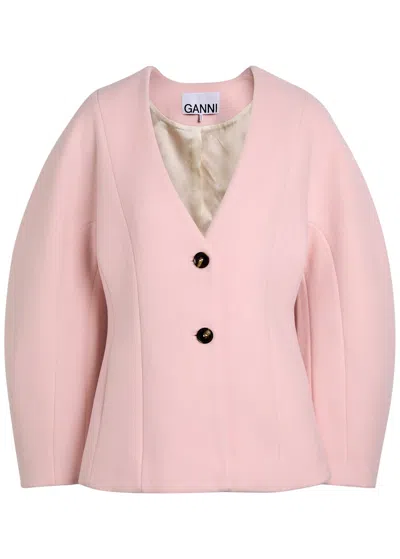 Ganni Peacoat Wool-blend Blazer In Pink