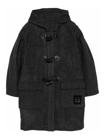 Ganni Peacoat Wool Duffle Coat In Grey