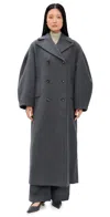 Ganni Peacoat Wool Trench Coat Pewter Melange In Gray
