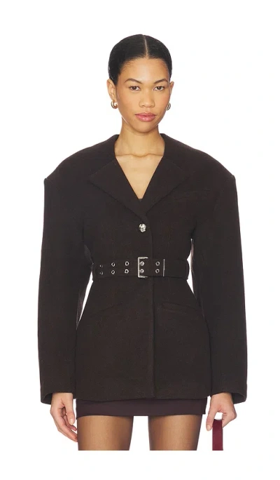 Ganni Womens Demitasse Belted Single-breasted Wool-blend Jacket In Brown