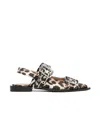 Ganni Multicolor Ballet Shoes With Double Buckle And All-over Leopard Print In Black