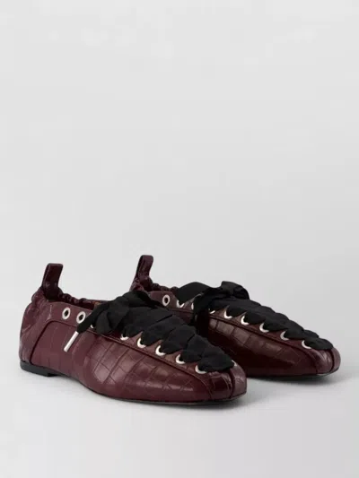 Ganni Pelinova Lace Up Ballerina Shoes Leather In Animal Print