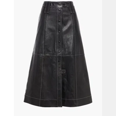 Pre-owned Ganni Pelle Di Agnello Midi Skirt De 36 In Black