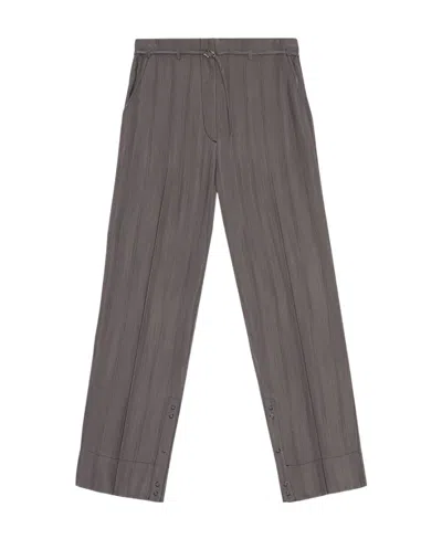 Ganni Pendant Striped Trousers In Gray