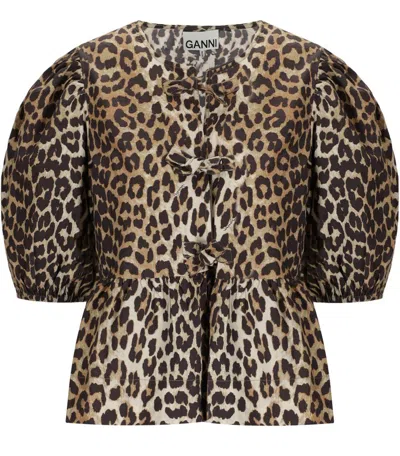 Ganni Peplum Animal Print Blouse In Multi