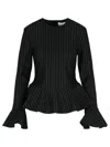 Ganni Pinstriped Peplum Blouse In Black