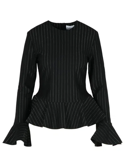 GANNI GANNI 'PEPLUM' BLACK VISCOSE BLEND BLOUSE