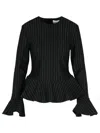 Ganni Pinstriped Peplum Blouse In Black