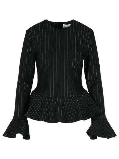 GANNI GANNI 'PEPLUM' BLACK VISCOSE BLEND BLOUSE