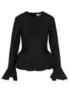 Ganni Pinstriped Peplum Blouse In Black