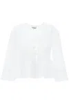 Ganni Bow-detailed Cotton-poplin Peplum Blouse In White