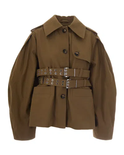 Ganni Peplum Canvas Jacket In Brown