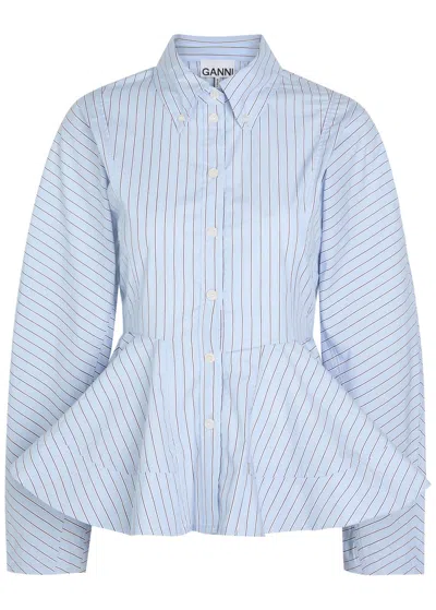 Ganni Peplum Cotton Shirt In Blue