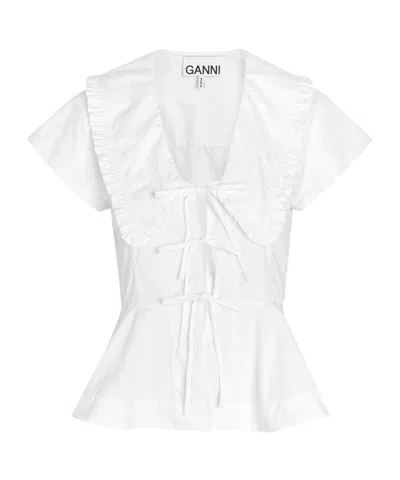 Ganni Peplum Cotton-poplin Blouse In White