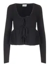 Ganni Stretch Viscose Blend Peplum Cardigan In Black