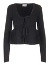 Ganni Stretch Viscose Blend Peplum Cardigan In Black