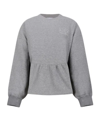 Ganni Peplum Hem Crewneck Sweatshirt In Gray