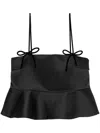 Ganni Satin Peplum Top In Black