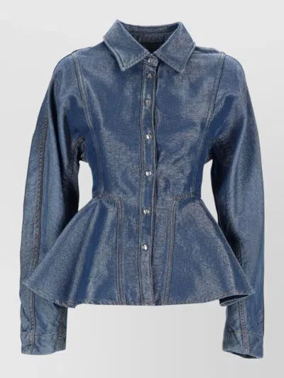 Ganni Peplum Hem Shirt Long Sleeves Collar In Blue