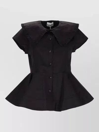 Ganni Peplum Hem Top Ruffled Collar Design In Multi