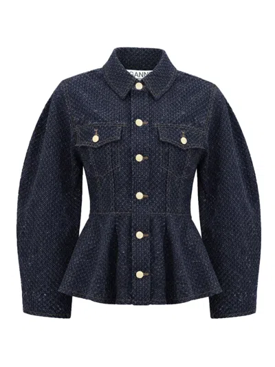 Ganni Peplum Jacket In Blue