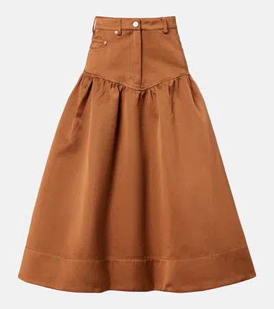 Ganni Peplum Midi Skirt In Brown