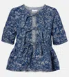 Ganni Tapestry Denim Peplum Blouse Mid Blue Stone In Blue
