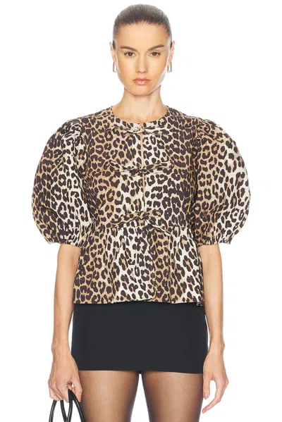 Ganni Leopard Cotton Shirt In Animal Print