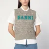Ganni Perforated Vest With Logo Inlay In Grey