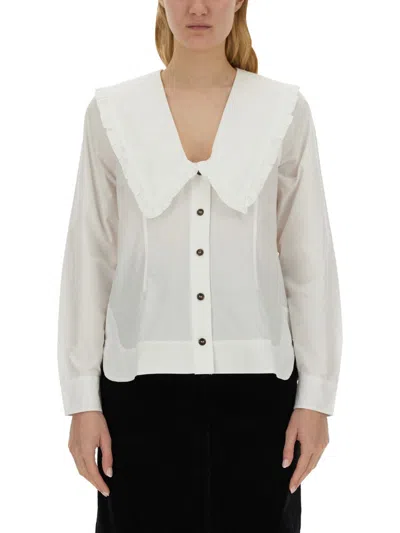 Ganni Peter Pan Collar Shirt In Neutral