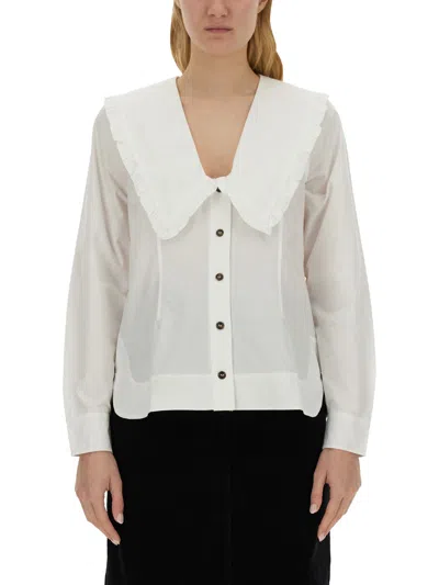 Ganni Shirt With Peter Pan Collar In White