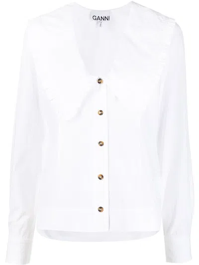 Ganni Peter Pan Collar Shirt In White