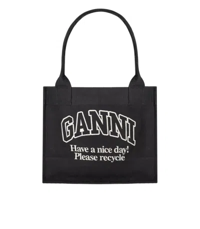 Ganni Phantom Large Shopping Bag In Black