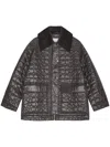 Ganni Shiny Black Quilted Midi Jacket With Pointed Collar In Black