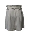 Ganni Pin Stripe Paperbag Shorts In White Print Polyester In White