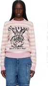 Ganni Striped Sweater With Rabbit In 065 Primrose Pink
