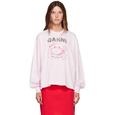 Ganni Pink Basic Cotton Jersey Longsleeve Crab T-shirt