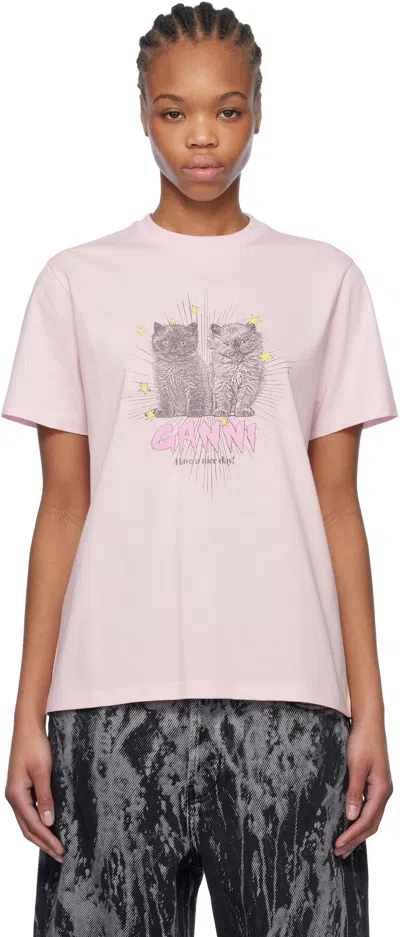 Ganni Pink Basic Jersey Leopard Relaxed T-shirt In 868 Chalk Pink